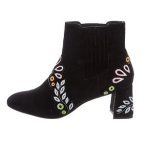 Sophia Webster Black Suede Floral Print Chelsea Boots